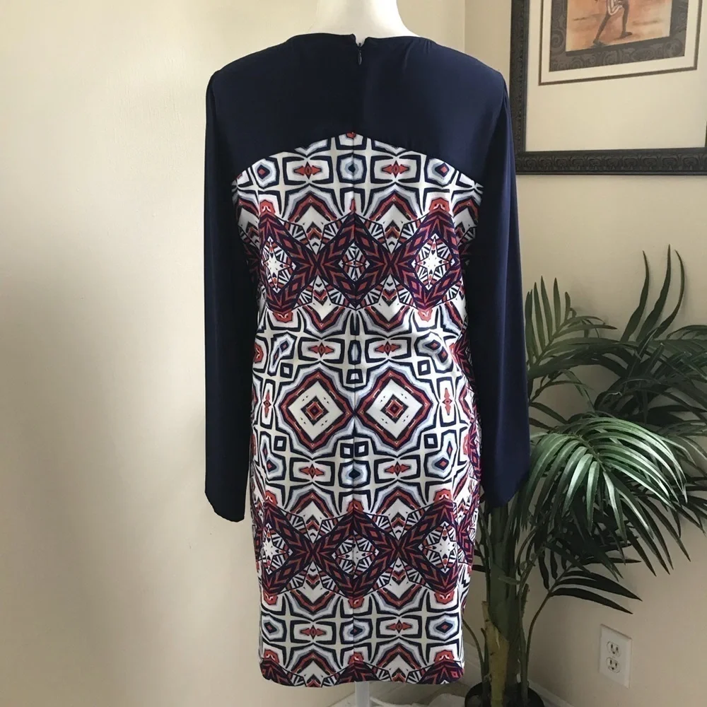 Cremieux Women Stretch Sheer Top Stretch Long Sleeve Dress Navy White Orange M * - Picture 4 of 6